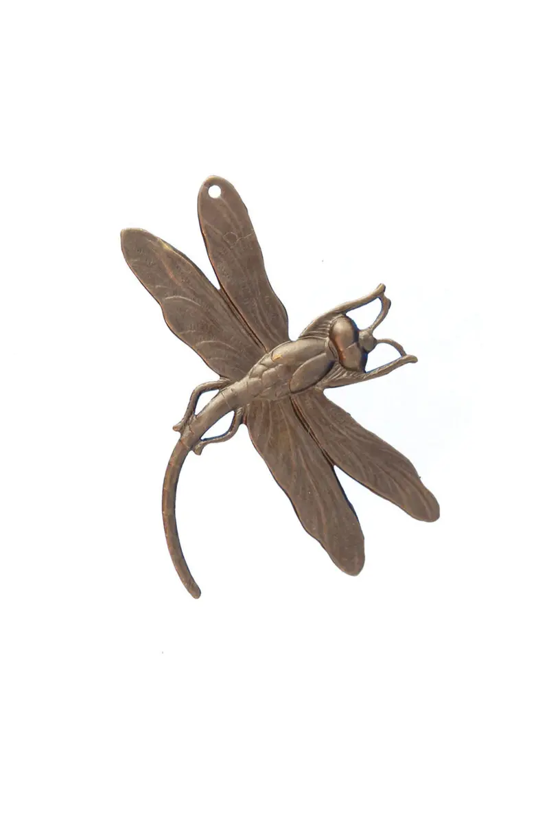 Art Deco Dragonfly Charm with Integrated Hole – 47x35mm Vintage-Inspired Pendant (1 Piece)