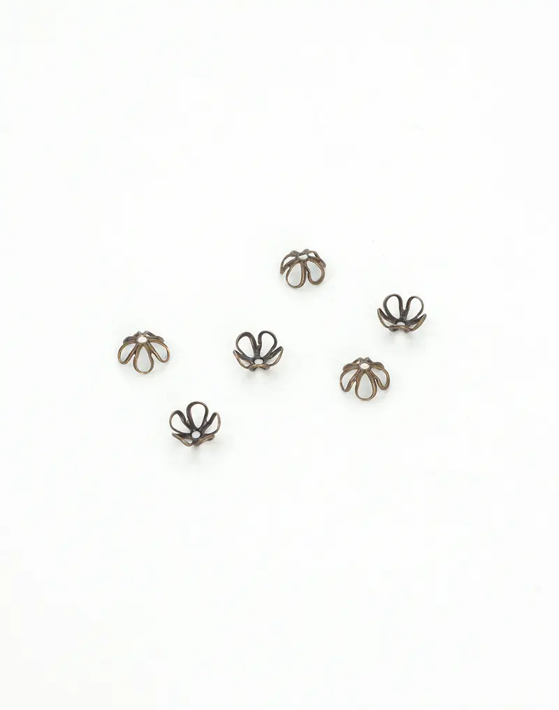 Blossom Bead Cap – 6mm Tiny Floral Metal Topper for Fine Beads (6 Pieces)