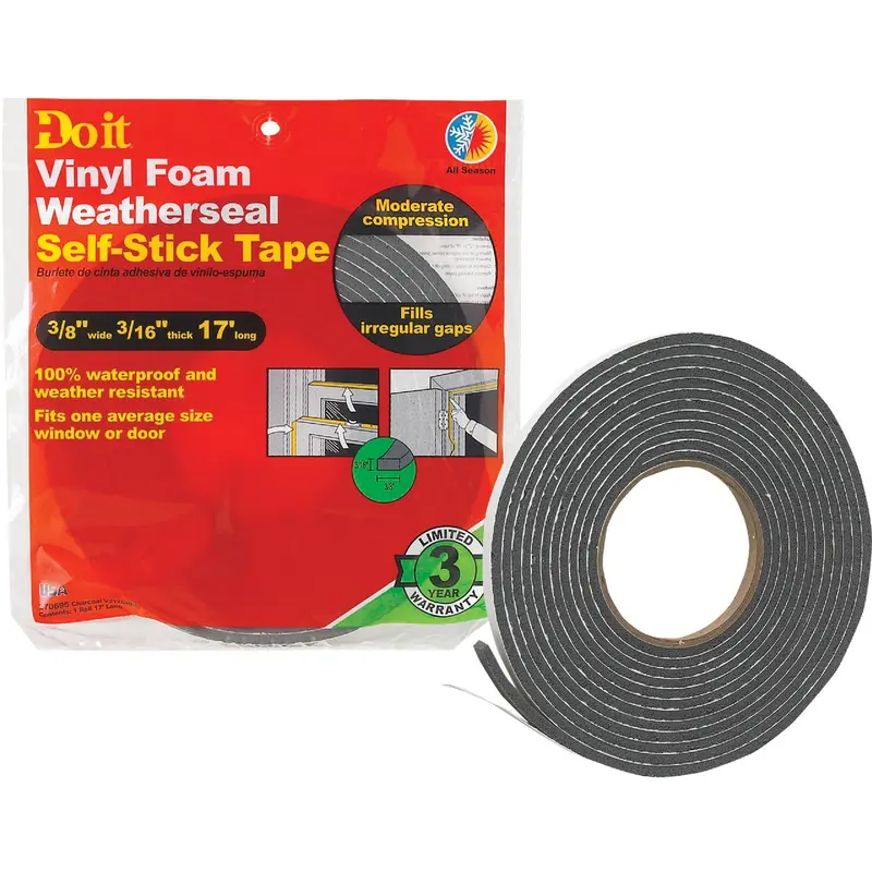 Do It Best Charcoal Foam Weatherstrip Tape – 3/8" Width × 3/16" Thickness × 17 Feet 1