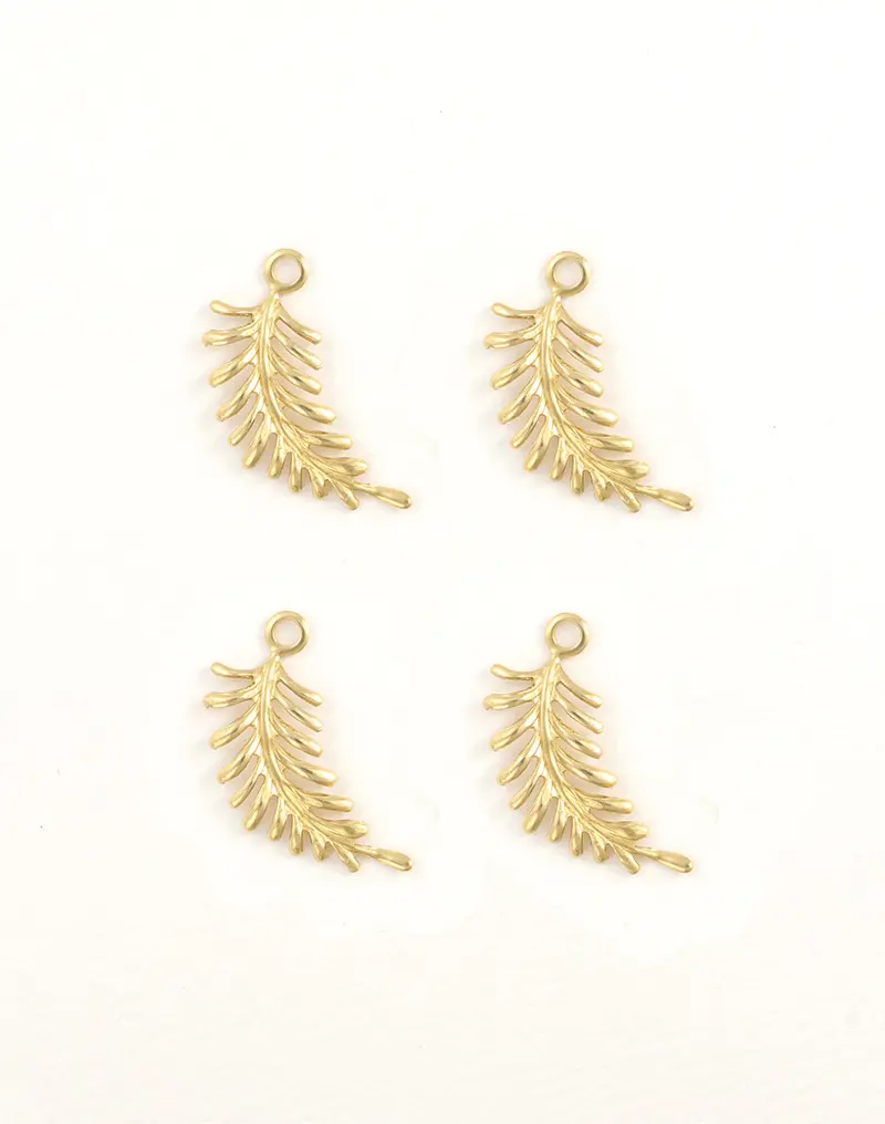 Fern Frond Filigree Left-Curving Element, 30x12mm Naturalistic Accent, Set of 4