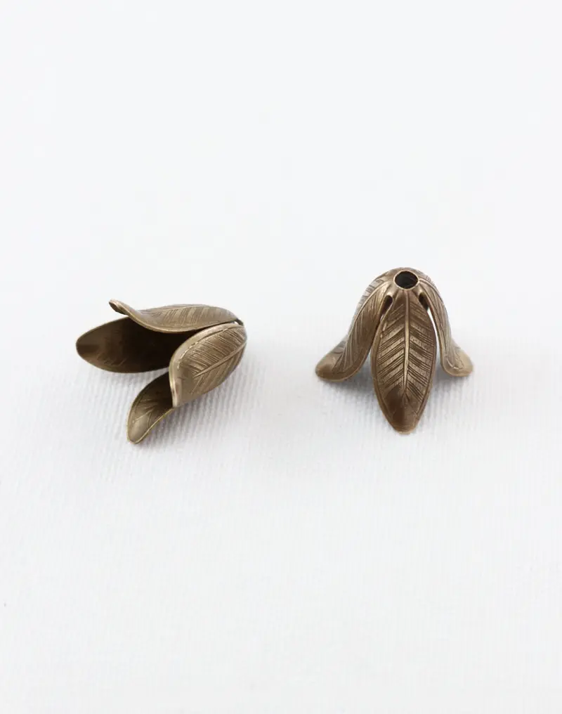 Magnolia Leaf Bead Cap – 18×14mm Detailed Floral End Cap (2-Pack)
