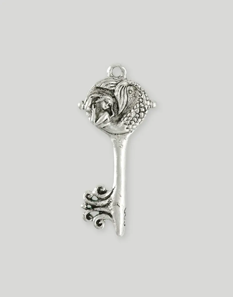 Mermaid Key Charm – 52×23mm Fantasy-Themed Engraved Pendant (1-Piece)