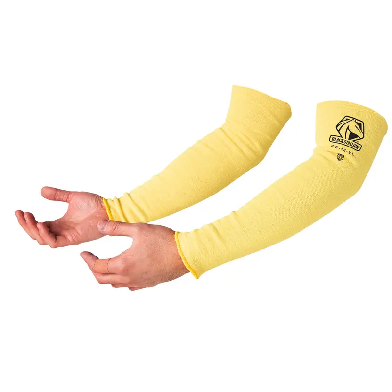 Revco Yellow Kevlar Knit Sleeves – 18″, A3 Cut Protection, Lightweight Thumbless Fit