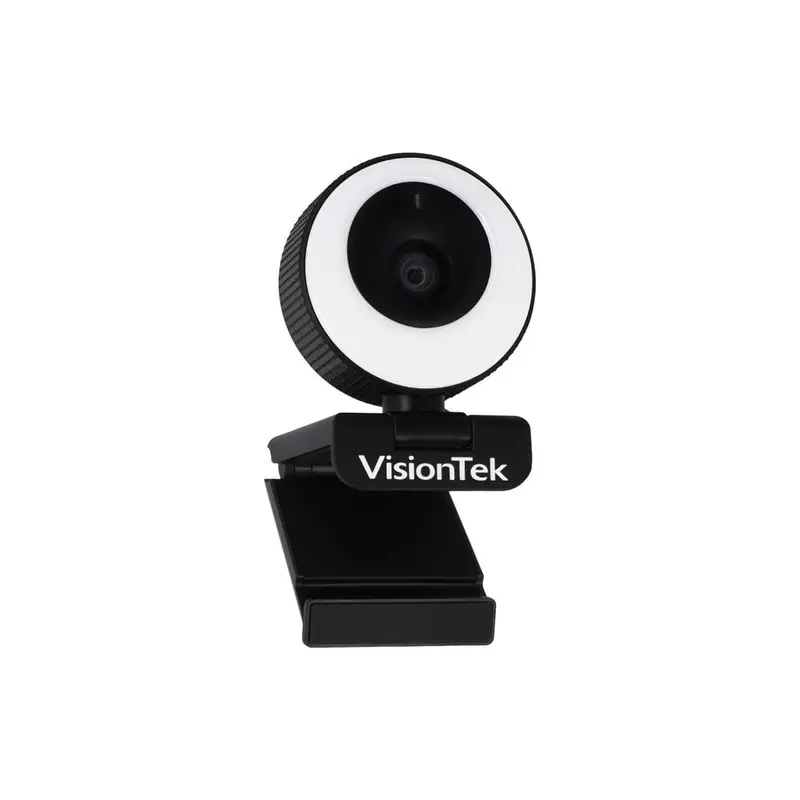 VisionTek VTWC40 1080p Webcam – Autofocus, Built-In Ring Light, 60FPS, Dual Noise-Cancelling Mics, Physical Privacy Cover