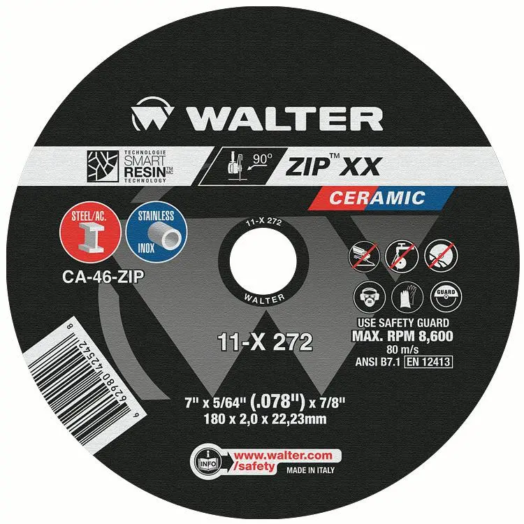 Walter 11X272 ZIP XX Depressed Center Grinding Wheels – 7″ x 5/64″ x 7/8″, Type T1 (25-Pack)