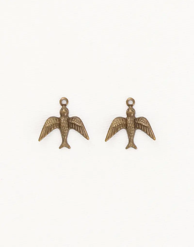 Watchful Bird Charm – Minimalist 17mm Avian Silhouette Pendant (2 Pieces)