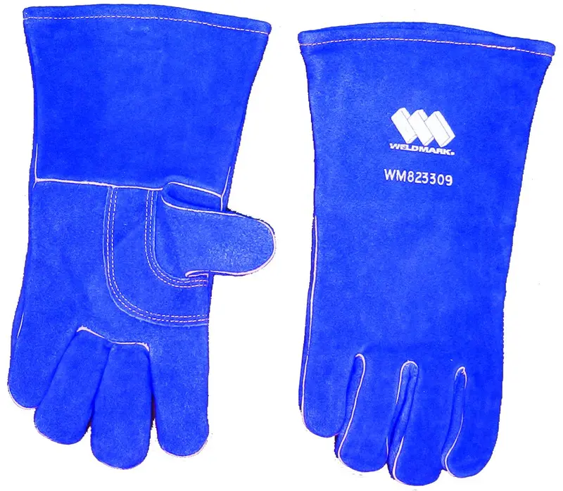 Weldmark Full-Welt Blue Cowhide Welding Gloves – 13″ Split Leather, 48-Pack