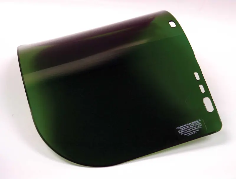 Weldmark WM839130 Dark Green Welding Visor – 9″ × 13″ × 0.060″, Model IM1P6FD (50-Pack)