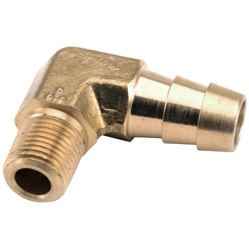 Anderson Metals 90-Degree Brass Elbow – 3/8" Mip × 1/2" Hose Barb (1/4 Bend) 1