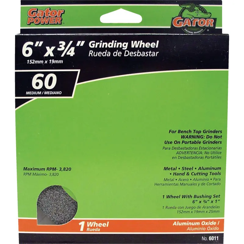 Gator Blade Bench Grinding Wheel — 6" Adjustable Arbor, Fits 1", 3/4", 5/8", 1/2" Shafts 1