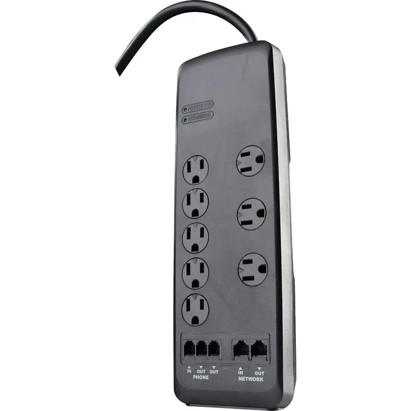 Woods 8-Outlet Surge Protector Strip — 3540J Model, 6 Ft Cord, Black Housing 1