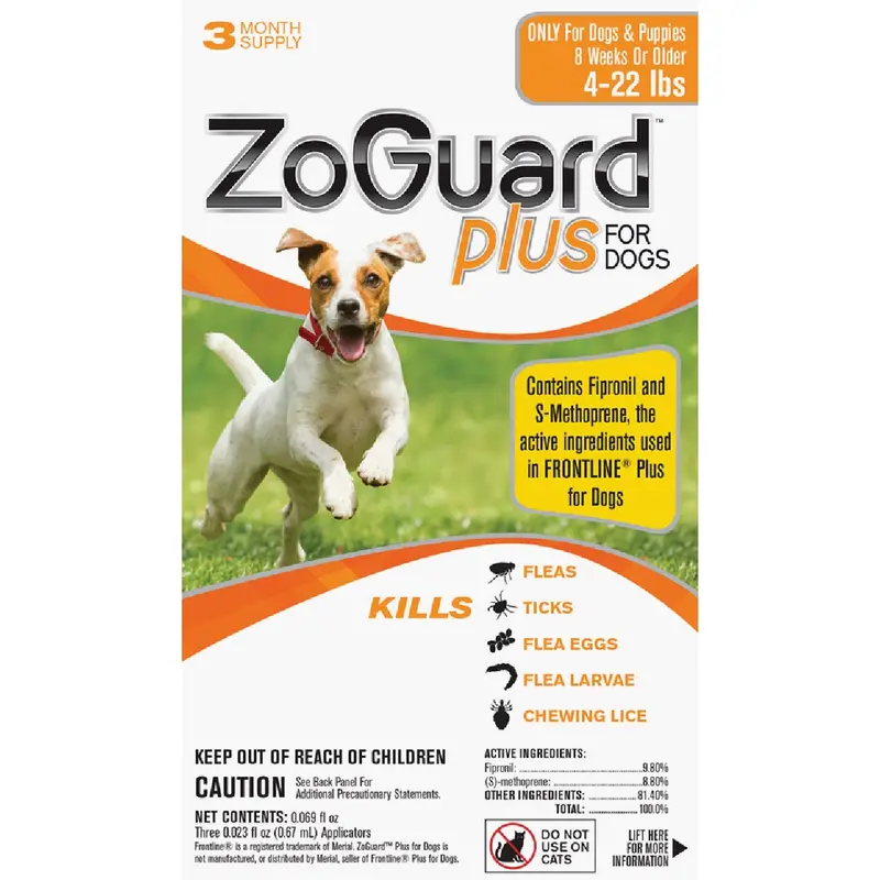 Zoguard Plus Flea & Tick Treatment For Small Dogs – 3-Month Supply (4–22 Lbs.) 1